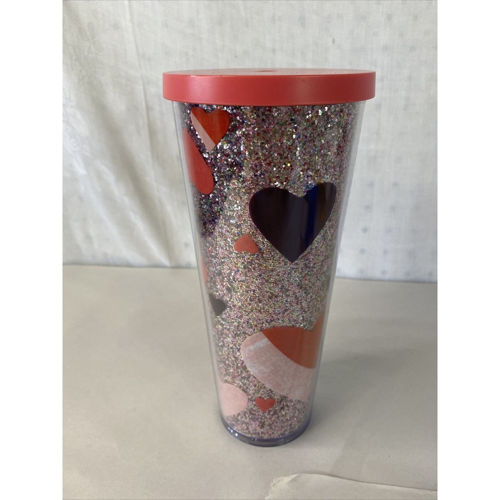 Starbucks Glitter Heart Valentine 2021 Love Pink Purple Acrylic Cup Tumbler 24oz - Picture 4 of 9